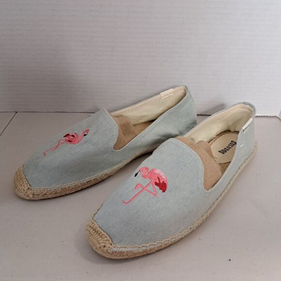 Soludos Flamingo Espadrille Flat Slip on Loafers Slippers Embroidered Shoes 9 - Picture 3 of 8